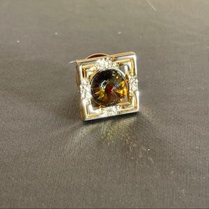 Antique Amber Garnet Style Gem Gold Tone Lapel Pin